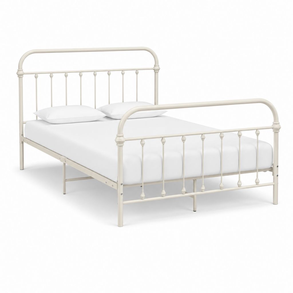 Cadre de lit double en acier blanc 140 x 190 cm avec tête et pied de lit