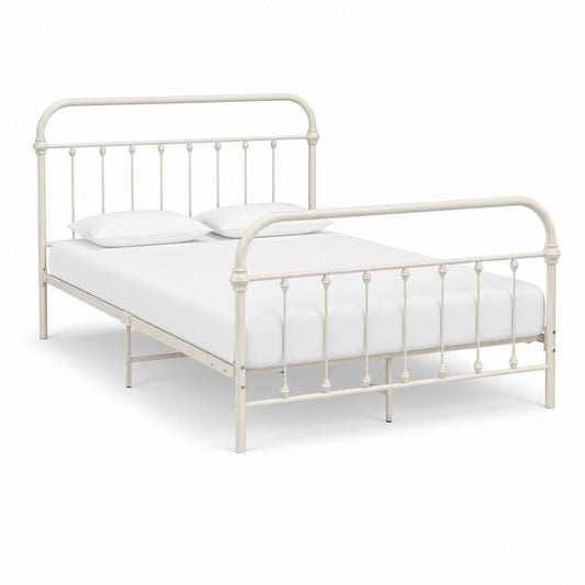 Cadre de lit double en acier blanc 140 x 190 cm avec tête et pied de lit