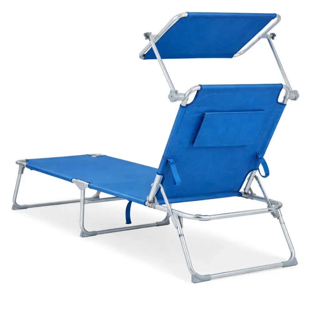 Chaise de Plage Réglable avec Protection Solaire, Compacte et Imperméable