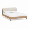 Lit double avec cadre de lit chêne et tête de lit beige en polyester 160 x 200 cm