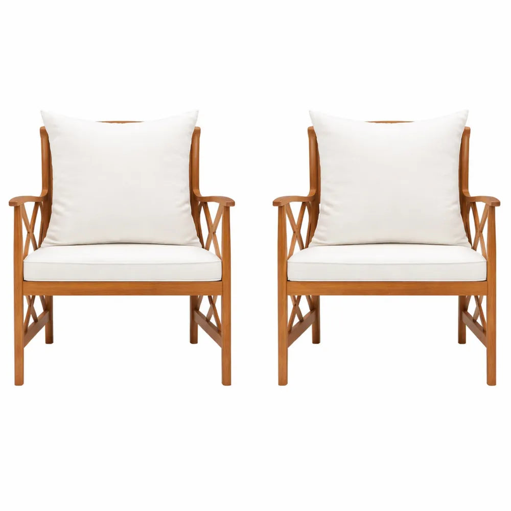 Paire de chaises de jardin en acacia avec coussins pour extérieur