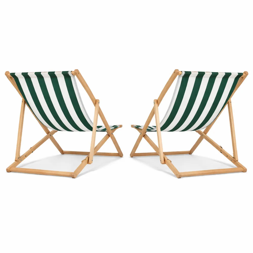 Transat de jardin pliable en bois de hêtre jusqu'à 120 kg, sans accoudoirs, blanc et vert