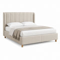 Lit double avec cadre beige en polyester et tête de lit rembourrée 160 x 200 cm
