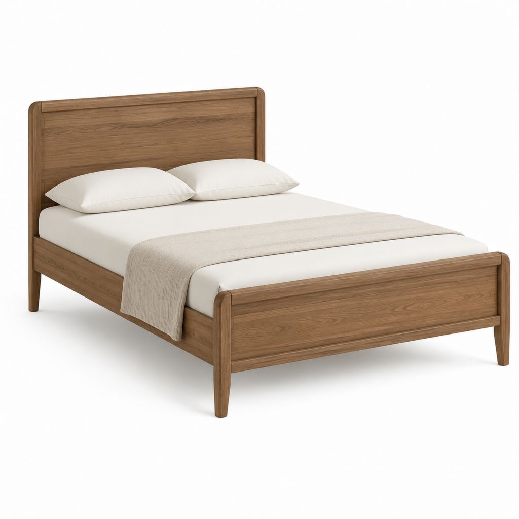 Lit double avec cadre marron noyer en bois massif rectangulaire 160 x 200 cm