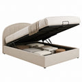 Lit coffre 160 x 200 cm beige en polyester avec tête de lit arrondie