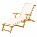 Chaise Longue Pliante en Bois d'Acacia, Transat de Jardin avec Coussin Blanc