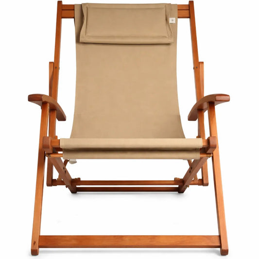 Chaise de Jardin Pliante en Bois Beige 3 Positions