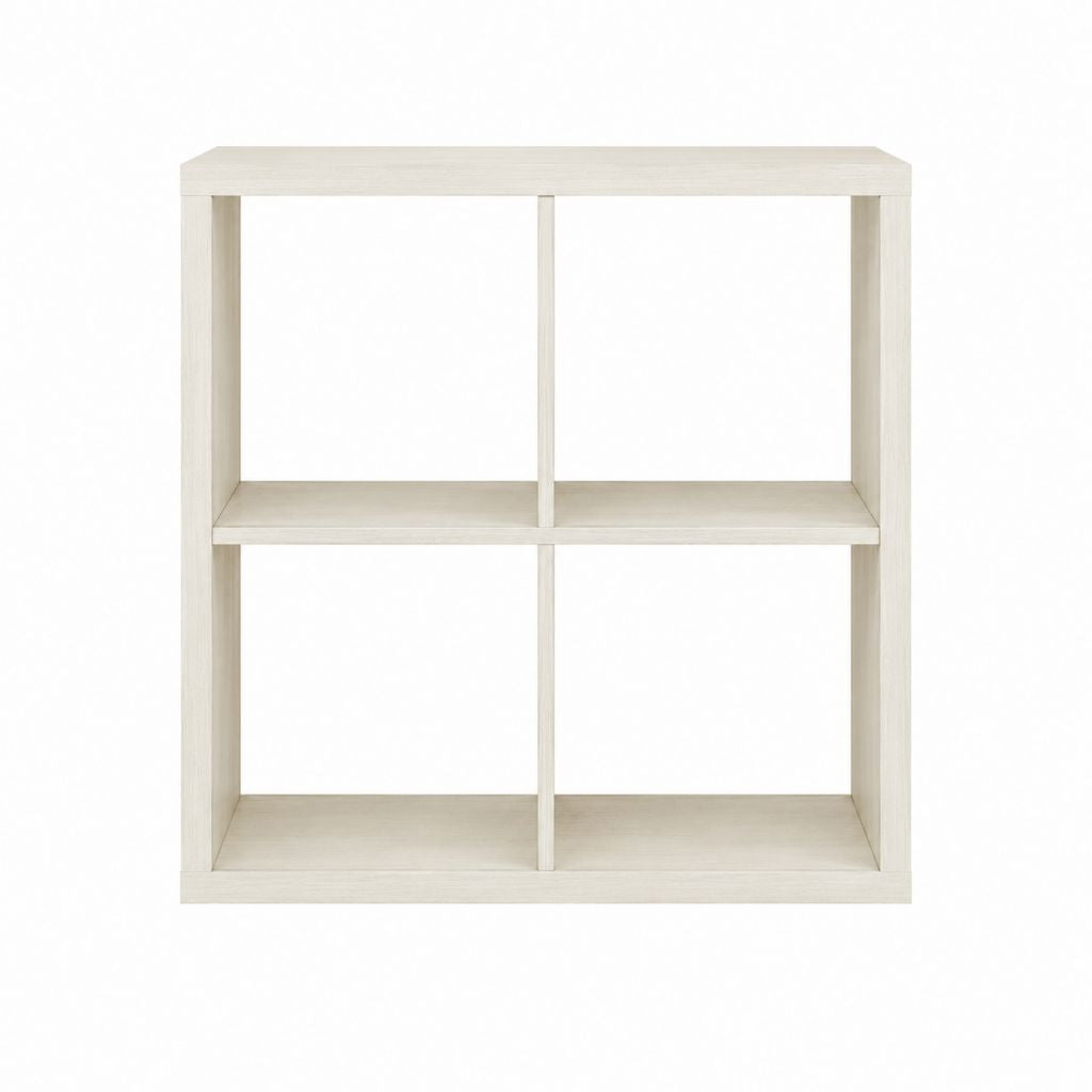 Bibliothèque étagère 4 cases blanc chêne en panneaux de particules 60 x 60 x 30 cm