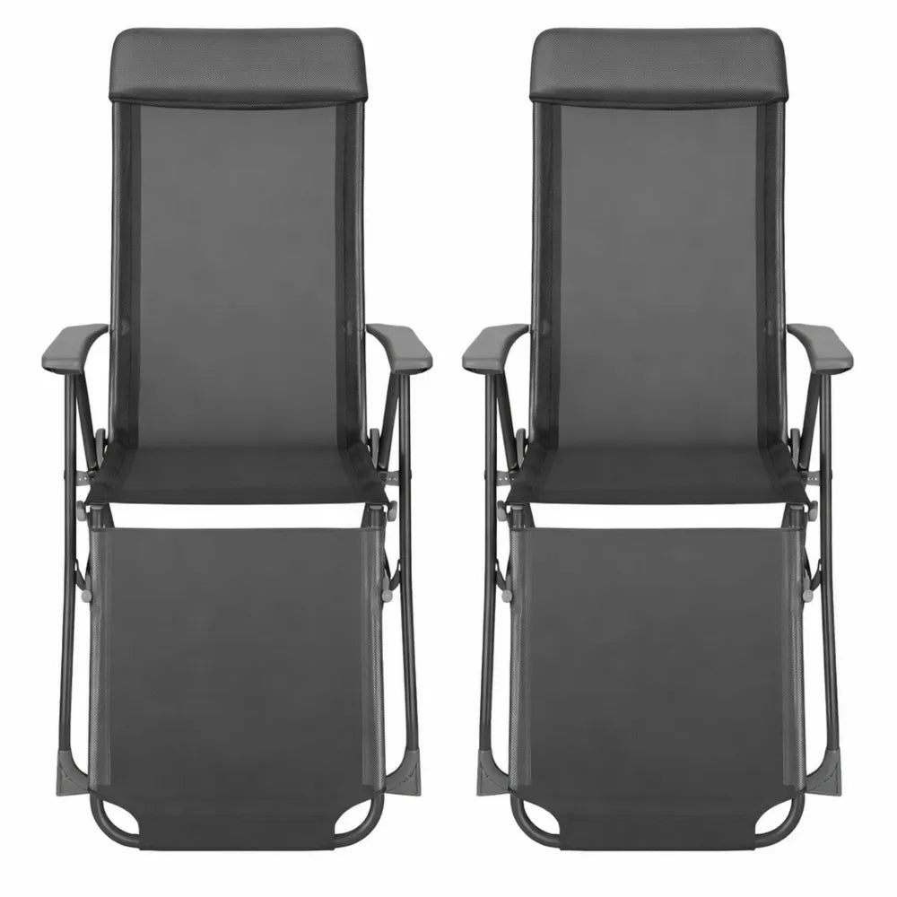 Lot de 2 chaises longues pliables avec repose-pieds et accoudoirs