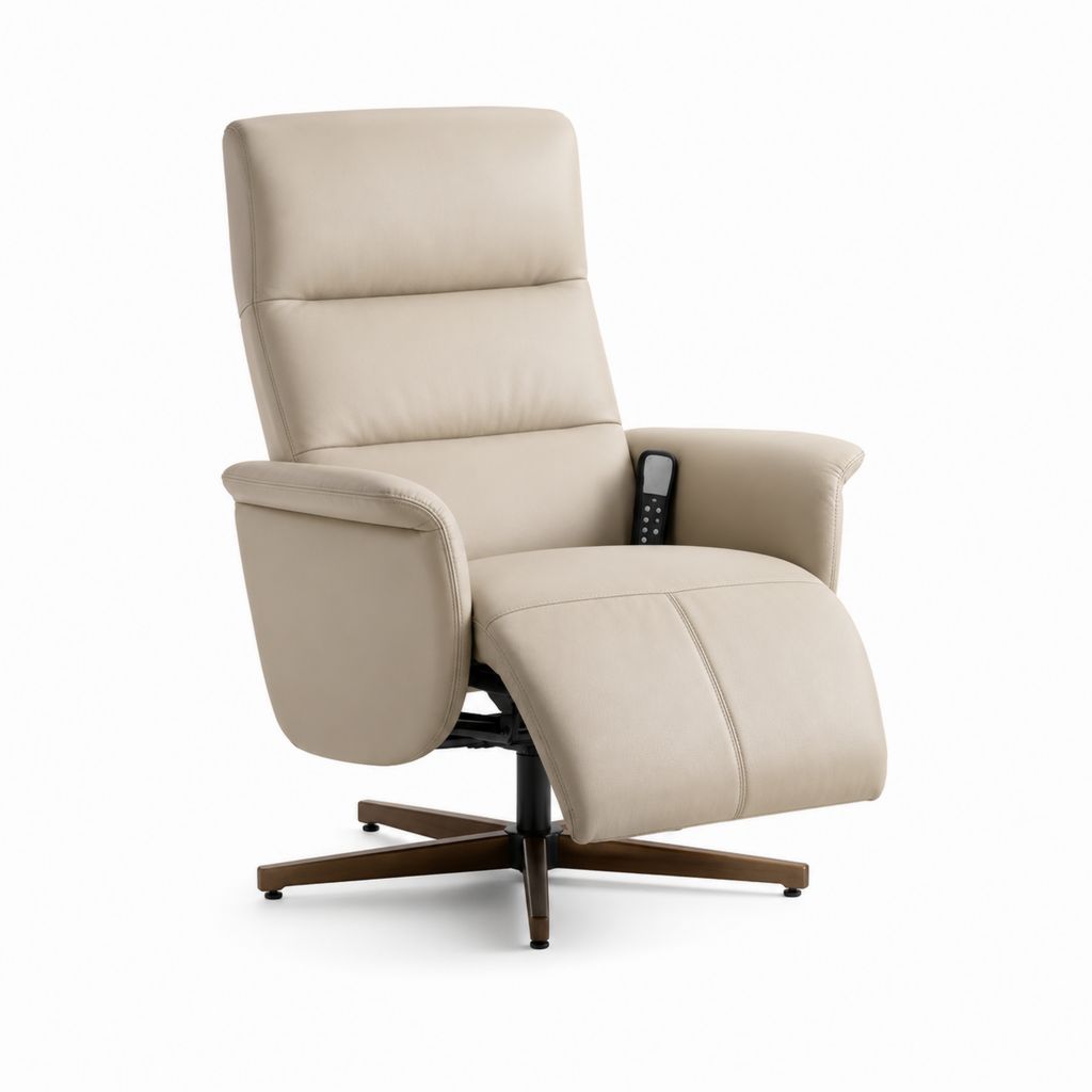 Fauteuil relax électrique inclinable beige en polyuréthane avec repose-pieds 82 x 92-165 x 110 cm