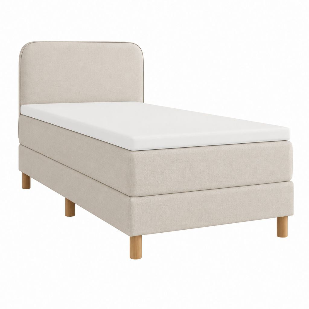 Lit simple capitonné beige en polyester avec sommier 90 x 200 cm