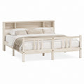 Cadre de lit double en pin massif blanc avec tête de lit de rangement 160 x 200 cm