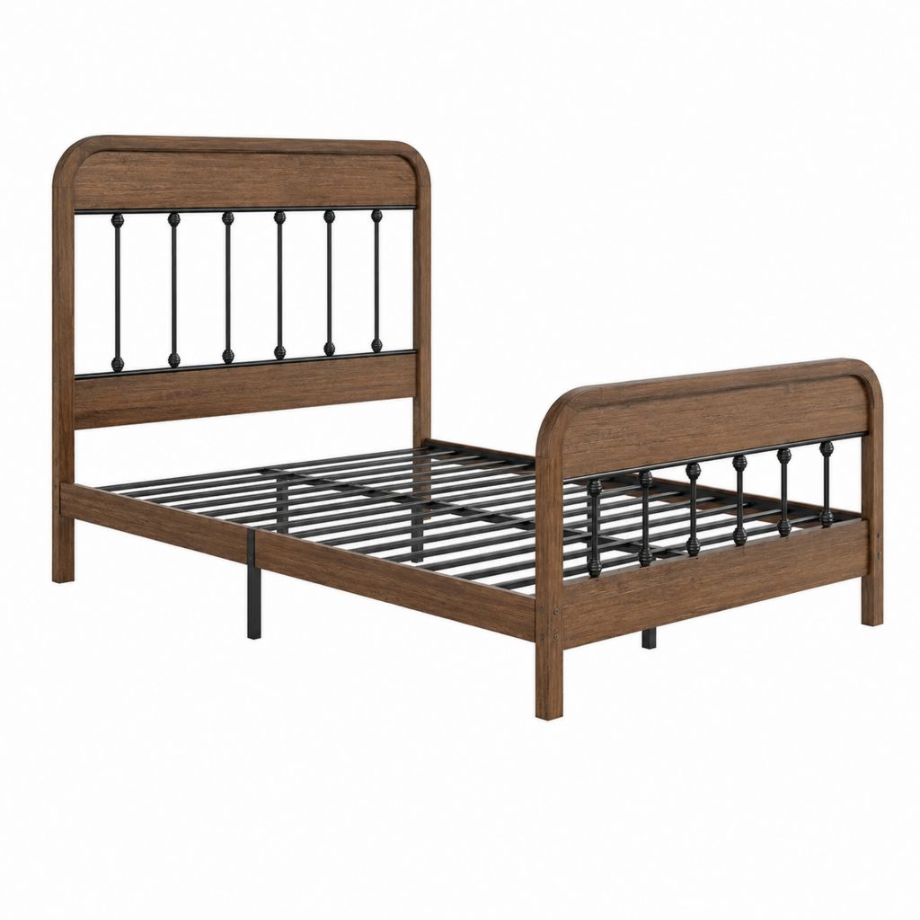 Cadre de lit double marron en MDF et acier 140 x 190 cm