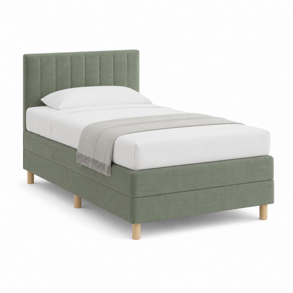Lit simple capitonné vert en polyester effet velours 90 x 190 cm avec tête de lit