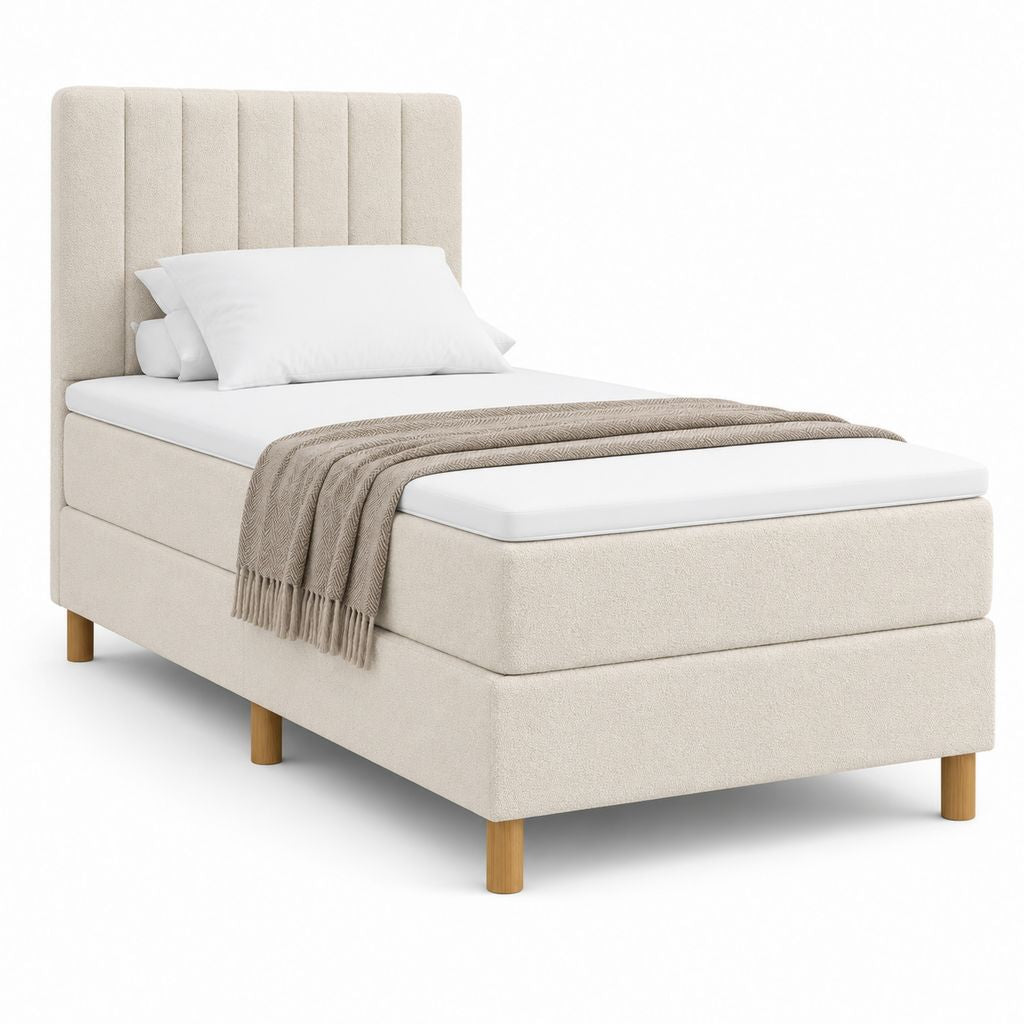 Lit une place capitonné beige en polyester 90 x 190 cm avec tête de lit haute